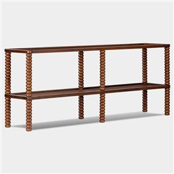 Tobi Updated Traditional Brown Oak Spindle Rectangular Console Table|