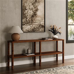 Tobi Updated Traditional Brown Oak Spindle Rectangular Console Table|