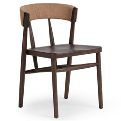 Tanner Updated Traditional Brown Oak Wood Woven Dining Side Chair|