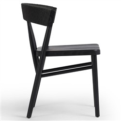 Tanner Updated Traditional Black Oak Wood Woven Dining Side Chair|