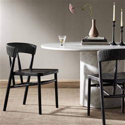 Tanner Updated Traditional Black Oak Wood Woven Dining Side Chair|