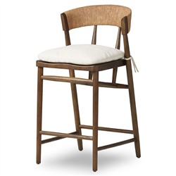 Tanner Updated Traditional Cream Performance Brown Oak Wood Woven Counter Stool|