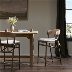 Tanner Updated Traditional Cream Performance Brown Oak Wood Woven Counter Stool|