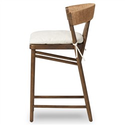 Tanner Updated Traditional Cream Performance Brown Oak Wood Woven Counter Stool|