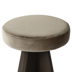 Donovan Mid Century Taupe Velvet Oak Wood Swivel Counter Stool|
