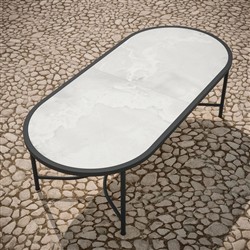Emeline Helena Dekton Black Iron Oval Outdoor Dining Table - 96"|