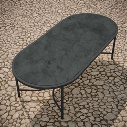 Emeline Micron Dekton Black Iron Oval Outdoor Dining Table - 96"|