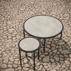 Emeline Albarium Dekton Black Iron Outdoor Round Side Table|