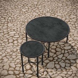 Emeline Micron Dekton Black Iron Outdoor Round Side Table|