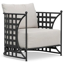 Emeline Cream Upholstered Black Iron Outdoor Barrel Chair|