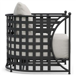 Emeline Cream Upholstered Black Iron Outdoor Barrel Chair|
