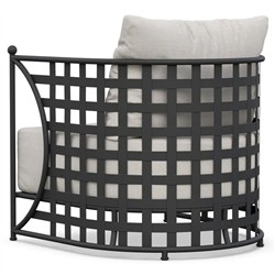 Emeline Cream Upholstered Black Iron Outdoor Barrel Chair|