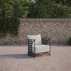 Emeline Cream Upholstered Black Iron Outdoor Barrel Chair|