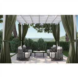 Emeline Cream Upholstered Black Iron Outdoor Barrel Chair|