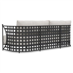 Emeline Cream Upholstered Black Iron Outdoor Sofa - 88"|