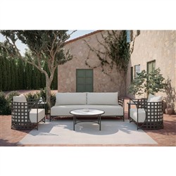 Emeline Cream Upholstered Black Iron Outdoor Sofa - 88"|