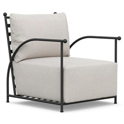 Emeline Cream Upholstered Black Iron Outdoor Lounge Chair|