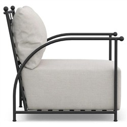 Emeline Cream Upholstered Black Iron Outdoor Lounge Chair|