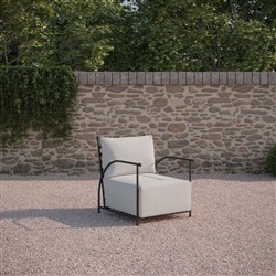 Emeline Cream Upholstered Black Iron Outdoor Lounge Chair|