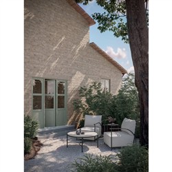 Emeline Cream Upholstered Black Iron Outdoor Lounge Chair|