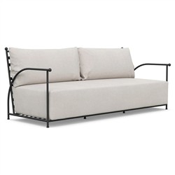 Emeline Cream Upholstered Black Iron High Back Outdoor Sofa - 80"|
