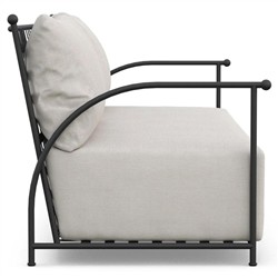Emeline Cream Upholstered Black Iron High Back Outdoor Sofa - 80"|