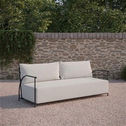 Emeline Cream Upholstered Black Iron High Back Outdoor Sofa - 80"|