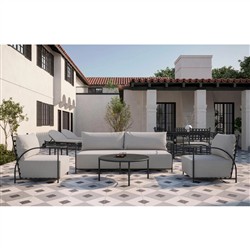 Emeline Cream Upholstered Black Iron High Back Outdoor Sofa - 80"|