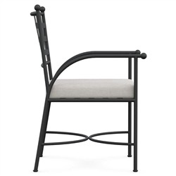 Emeline Cream Upholstered Black Iron Outdoor Dining Arm Chair|