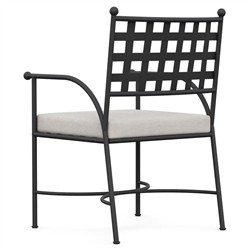Emeline Cream Upholstered Black Iron Outdoor Dining Arm Chair|