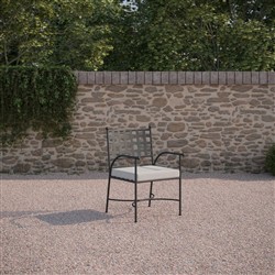 Emeline Cream Upholstered Black Iron Outdoor Dining Arm Chair|