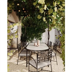 Emeline Cream Upholstered Black Iron Outdoor Dining Arm Chair|