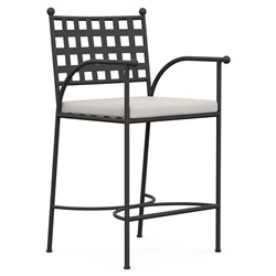 Emeline Cream Upholstered Black Iron Outdoor Counter Stool|