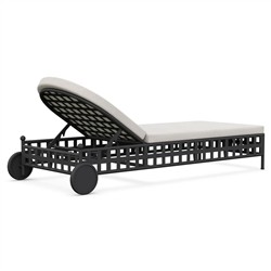 Emeline Cream Upholstered Black Iron Outdoor Chaise Lounge|