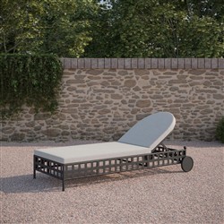 Emeline Cream Upholstered Black Iron Outdoor Chaise Lounge|