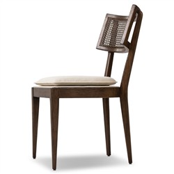 Tina Modern Beige Performance Dark Brown Oak Wood Cane Dining Chair|