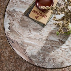 Malia Industrial Taupe Marble Aged Bronze Iron Round Coffee Table|