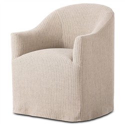 Desiree French Country Beige Striped Slipcovered Dining Arm Chair|