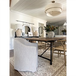 Desiree French Country Beige Striped Slipcovered Dining Arm Chair|