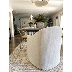 Desiree French Country Beige Striped Slipcovered Dining Arm Chair|