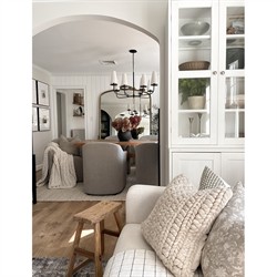 Desiree French Country Beige Striped Slipcovered Dining Arm Chair|