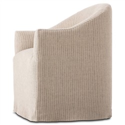 Desiree French Country Beige Striped Slipcovered Dining Arm Chair|