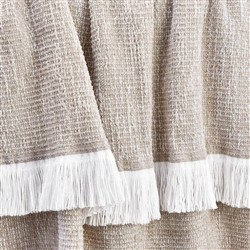 Haleigh Beige Crosshatch Textured Indoor / Outdoor Throw Blanket|