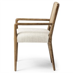 Ronan Coastal Beige Performance Woven Rush Brown Oak Wood Dining Arm Chair|