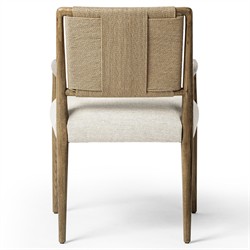 Ronan Coastal Beige Performance Woven Rush Brown Oak Wood Dining Arm Chair|