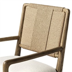 Ronan Coastal Beige Performance Woven Rush Brown Oak Wood Dining Arm Chair|