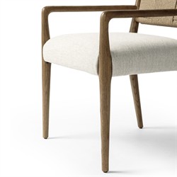 Ronan Coastal Beige Performance Woven Rush Brown Oak Wood Dining Arm Chair|