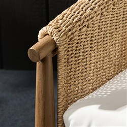 Sophie Coastal Beach White Upholstered Brown Teak Woven Outdoor Lounge Chair|