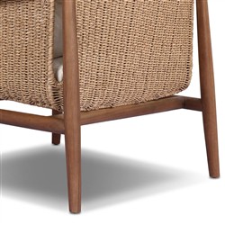 Sophie Coastal Beach White Upholstered Brown Teak Woven Outdoor Lounge Chair|