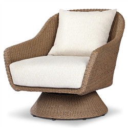 Marciana Coastal Beach Beige Upholstered Brown Woven Wicker Outdoor Swivel Chair|
